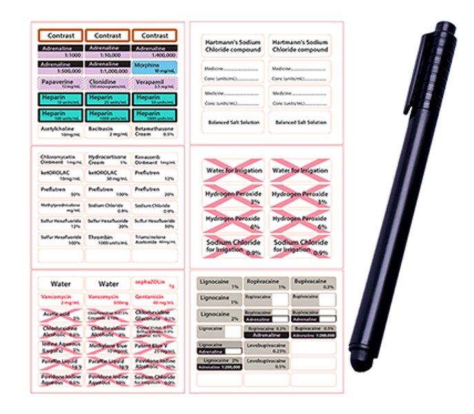 Labels & Pen Pack with Black Waterproof Pen and Drugs_Water_Rinsing Label sheets