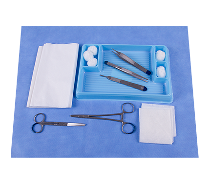 Suture Pack with Tray with 4 Compartments
