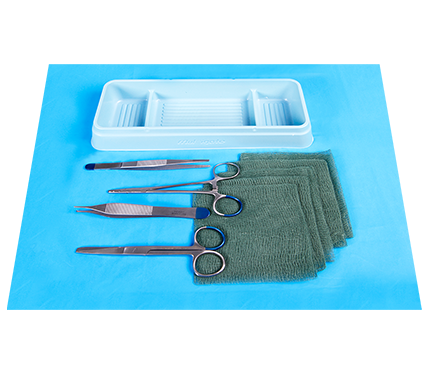 Suture Pack with Tray with 3 Compartments